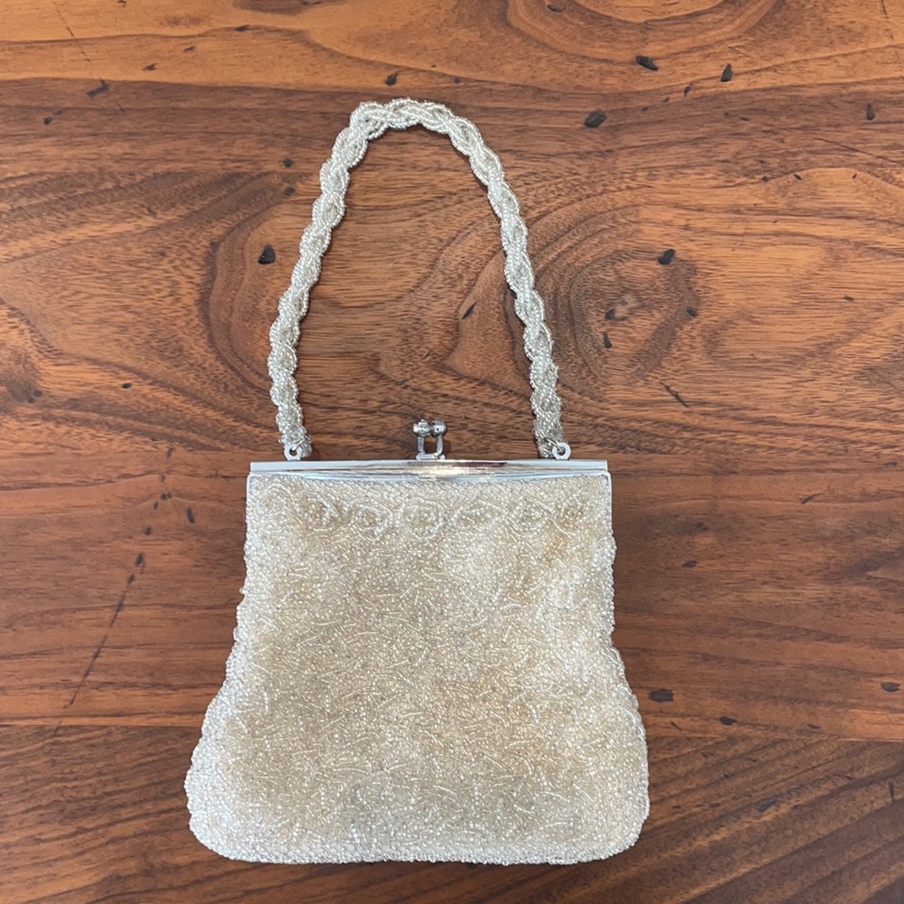 VINTAGE Ivory Beaded Evening Purse Shoulder Bag Bride Wedding